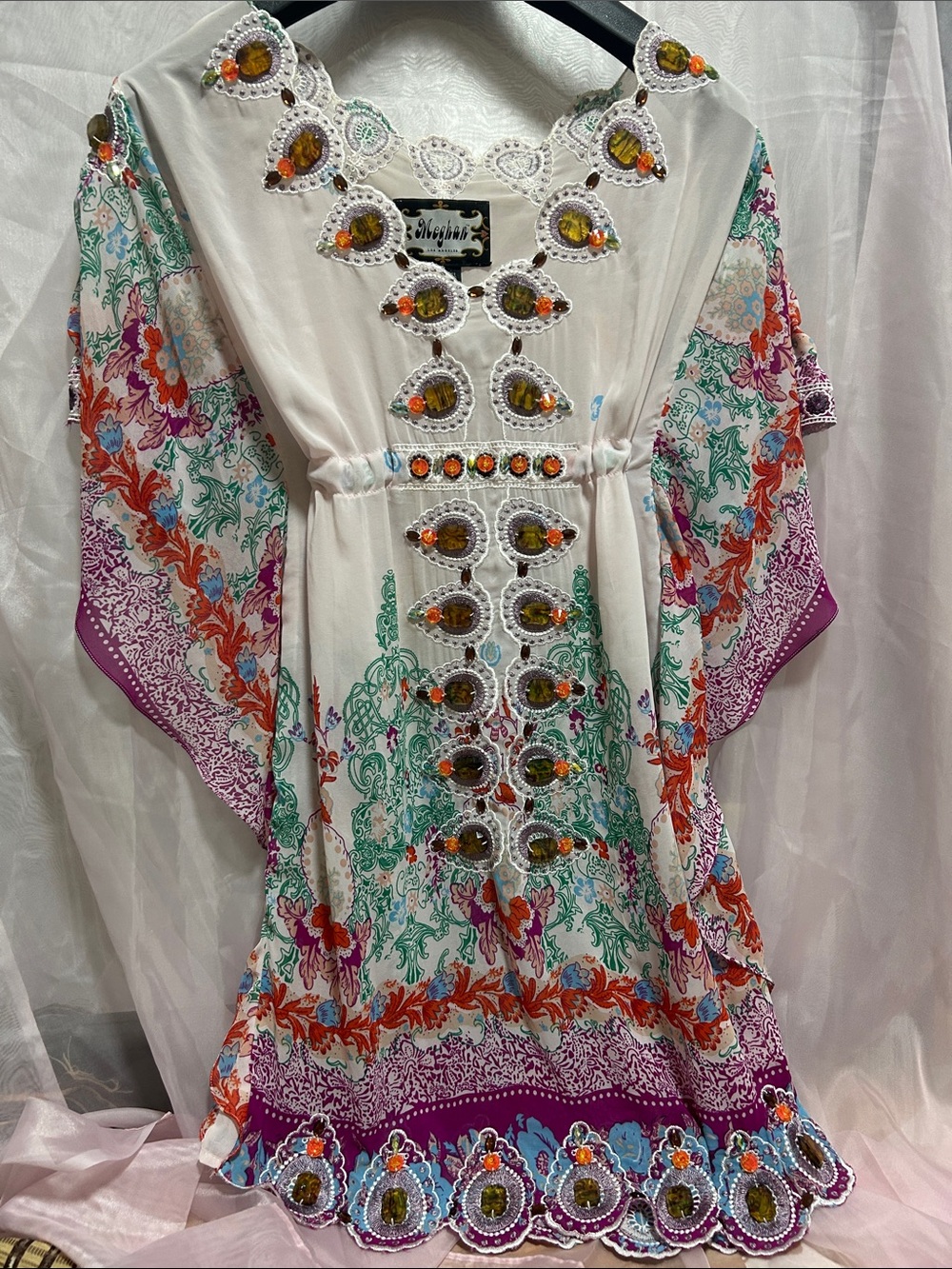 MEGHAN Embellished White Boho Caftan